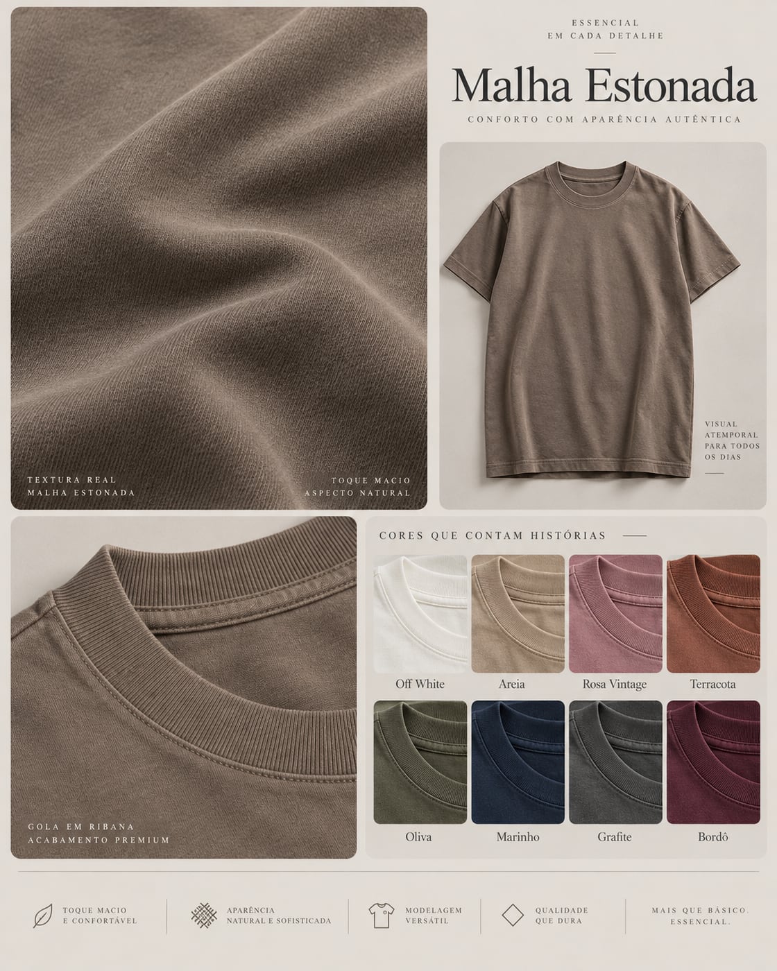 Quadro 'Malha Estonada' com textura, camiseta e cartela