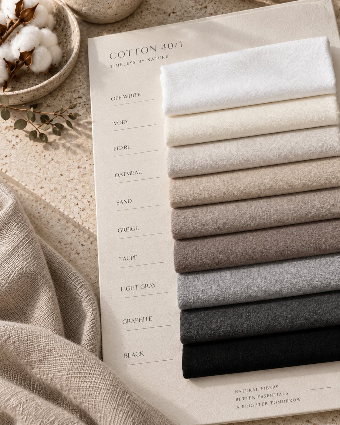 Cartela 'Cotton 40/1' com tons neutros
