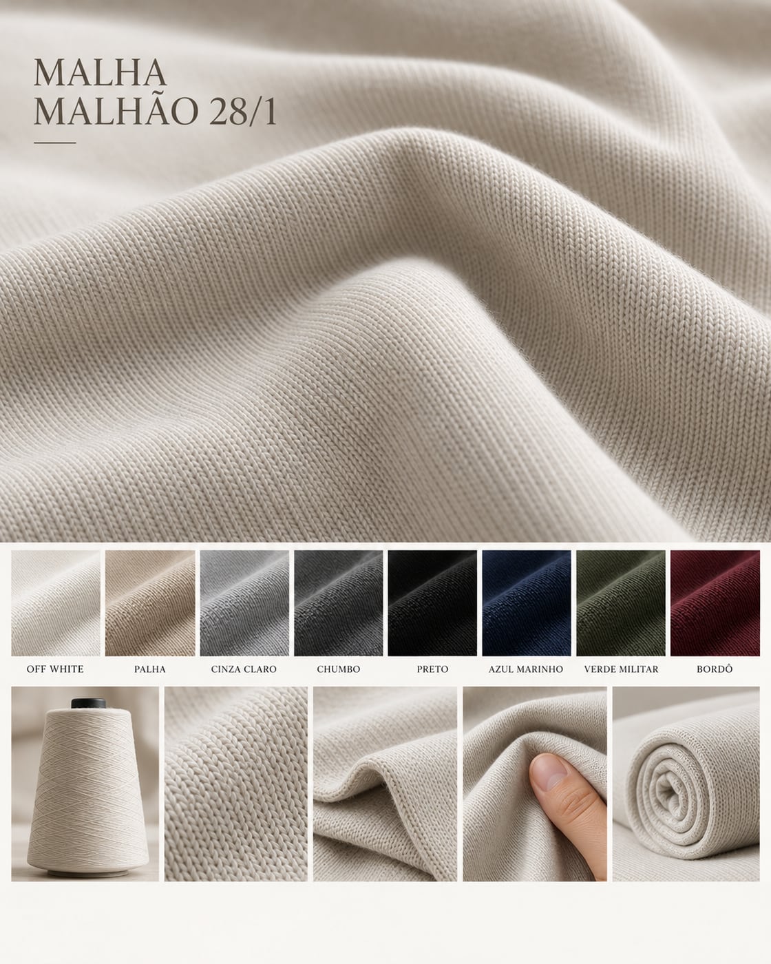 Quadro 'Malhão 28/1' com macro, cartela de cores e cone de fio