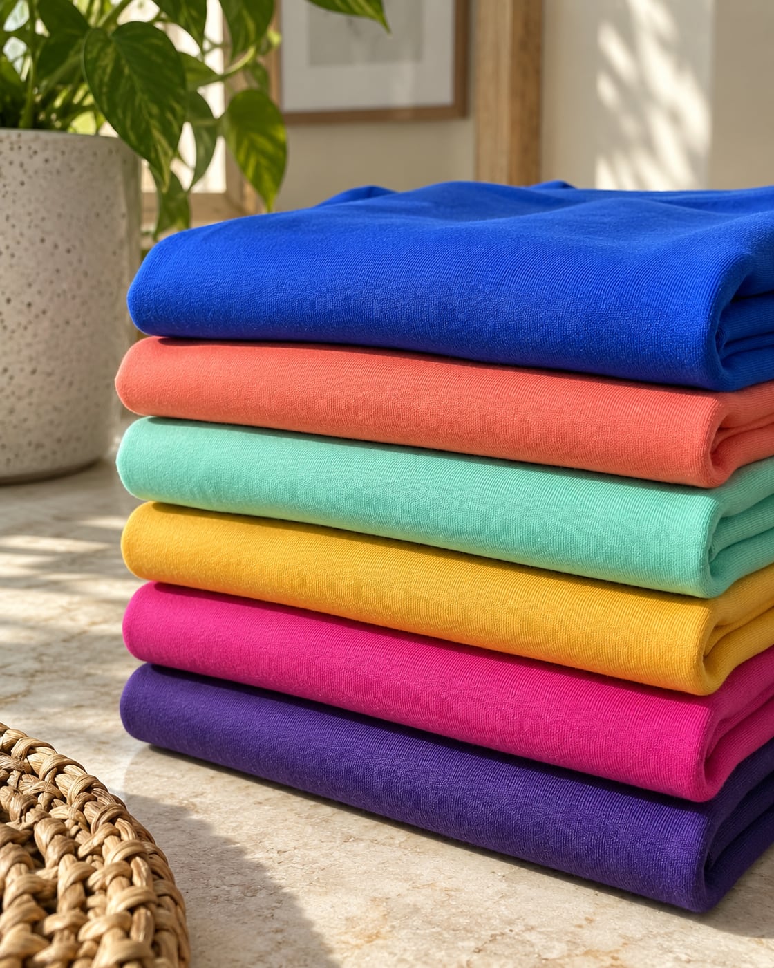 Pilha de malhas coloridas da Malha Suedine Pima