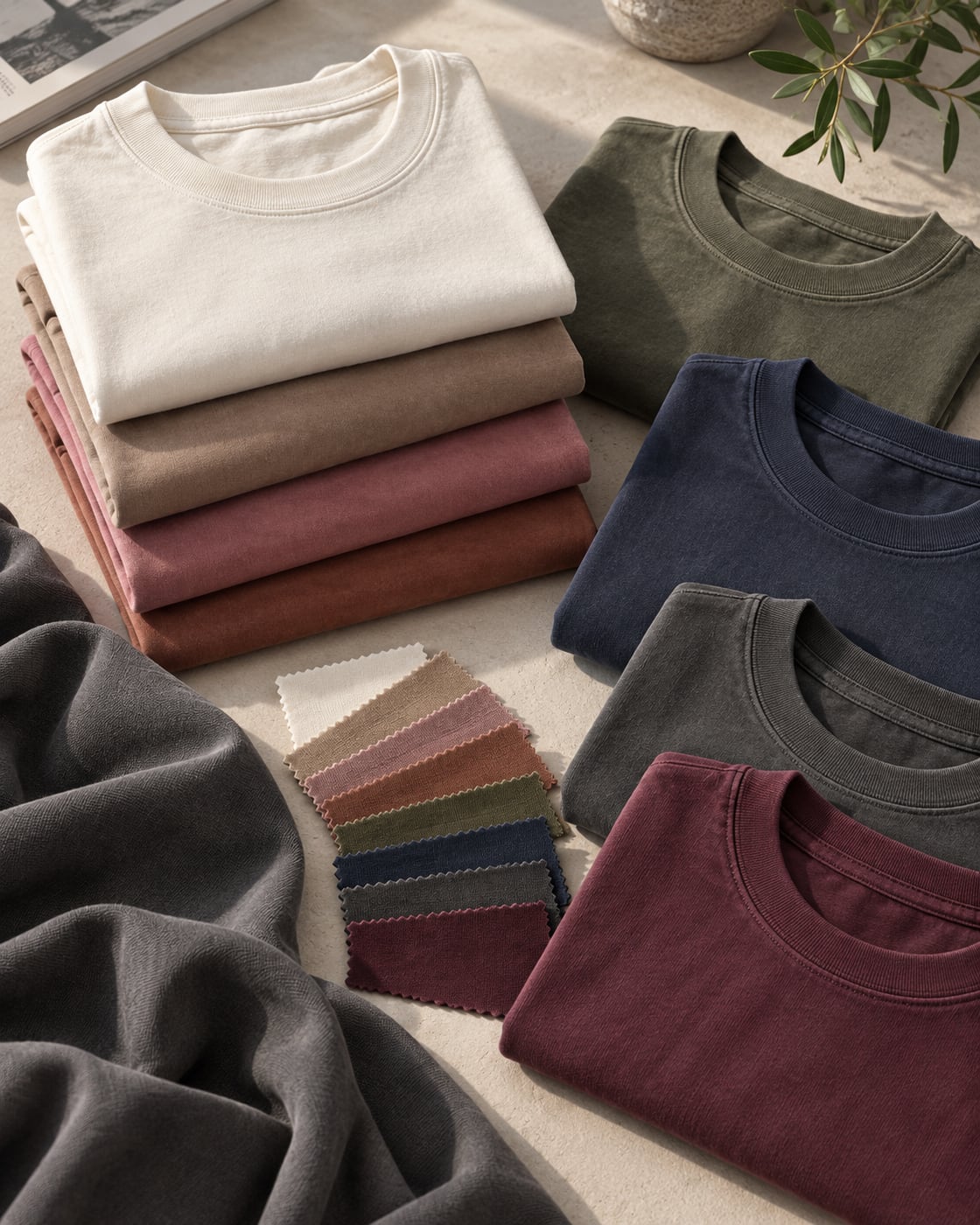 Camisetas estonadas dobradas com amostras da Malha Estonada