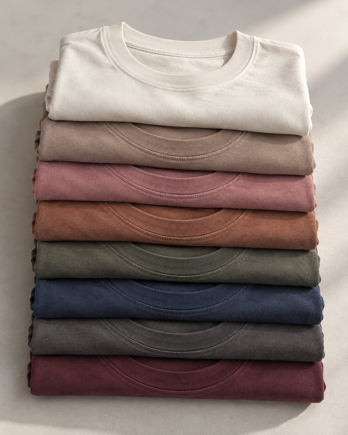 Pilha de camisetas estonadas da Malha Estonada