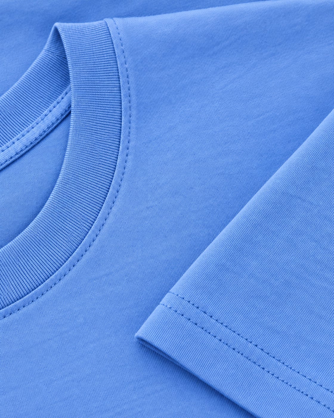 Gola de camiseta azul em macro feita em Malha Chinesa Cotton Xinjiang