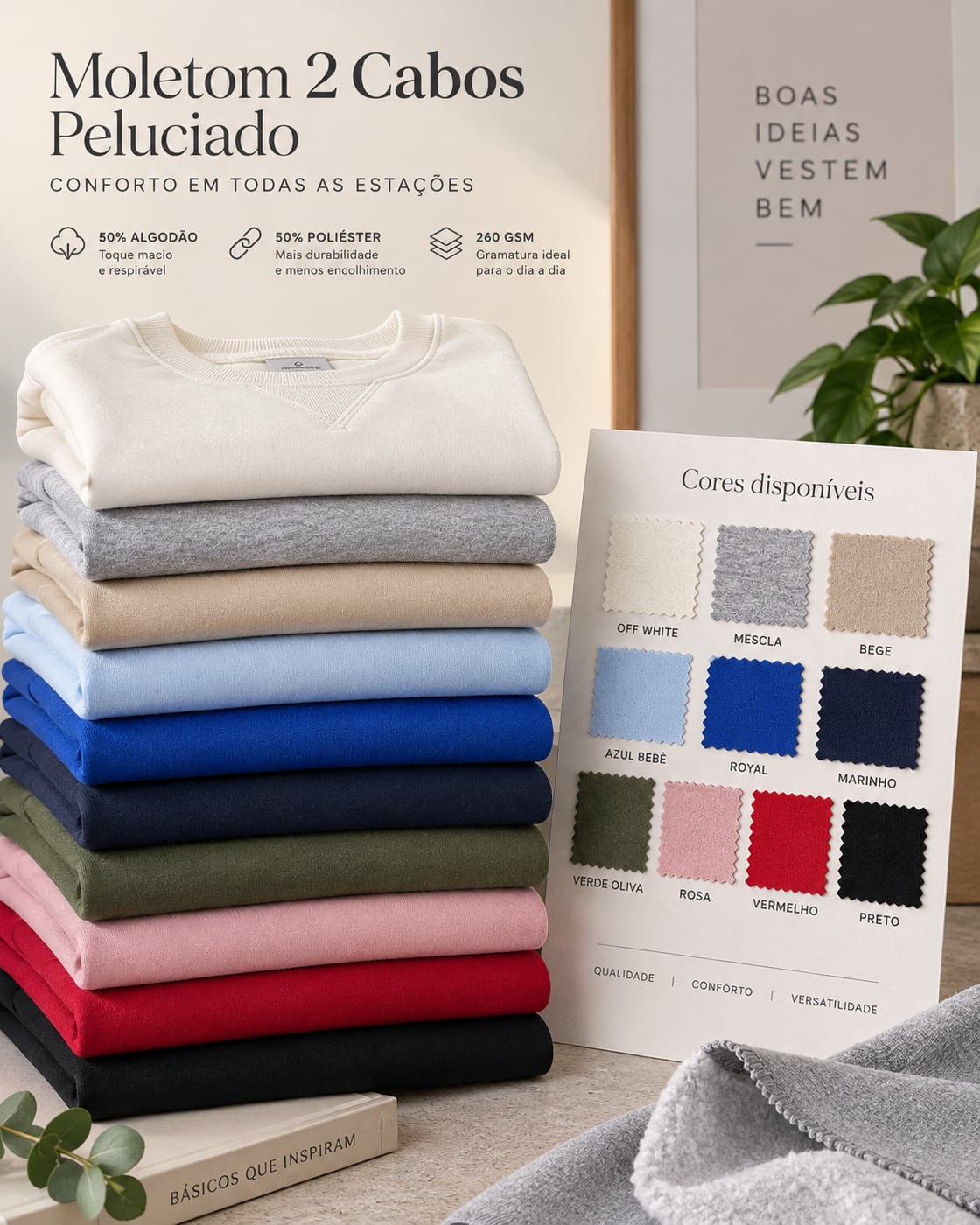 Quadro com cartela de cores do Moletom 2 Cabos Peluciado